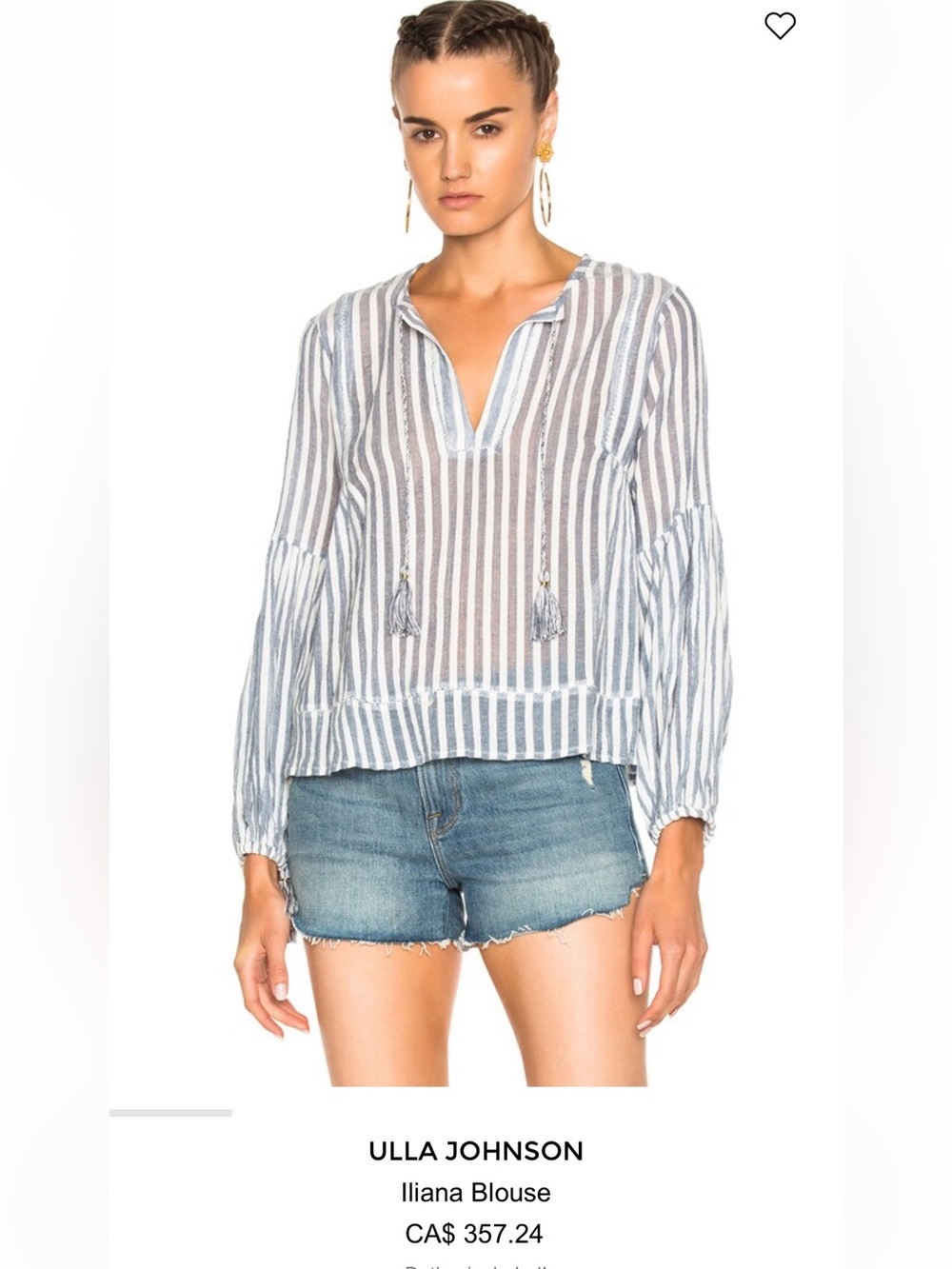 Ulla Johnson Iliana Striped Blouse in Marine. 100%Cotton. Size 4. NWOT